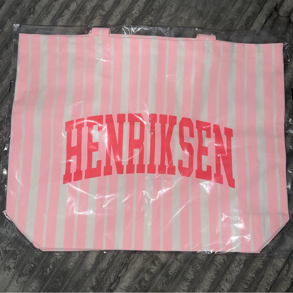 Large Ole Henriksen Pink Striped Tote Bag